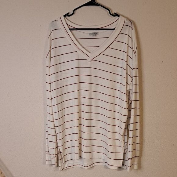 white birch Tops - White Birch Striped V-Neck Long Sleeve Top size XL